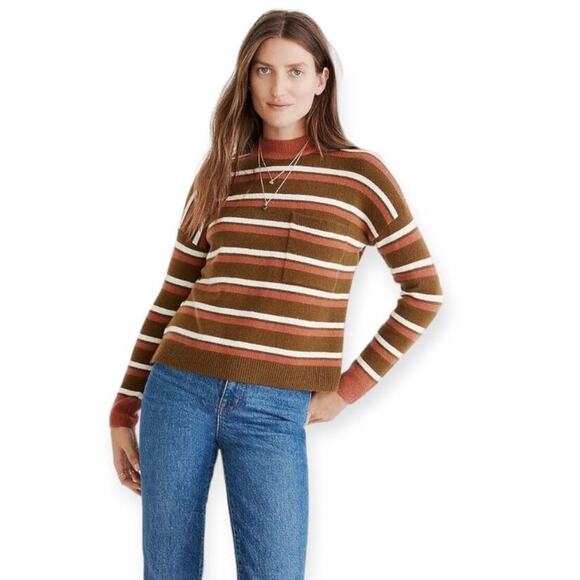 Madewell Redmond Mock Neck Pocket Sweater in Stripe Size Small - Picture 1 of 14